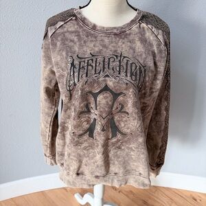 Affliction Distressed Brown Graphic Sweatshirt